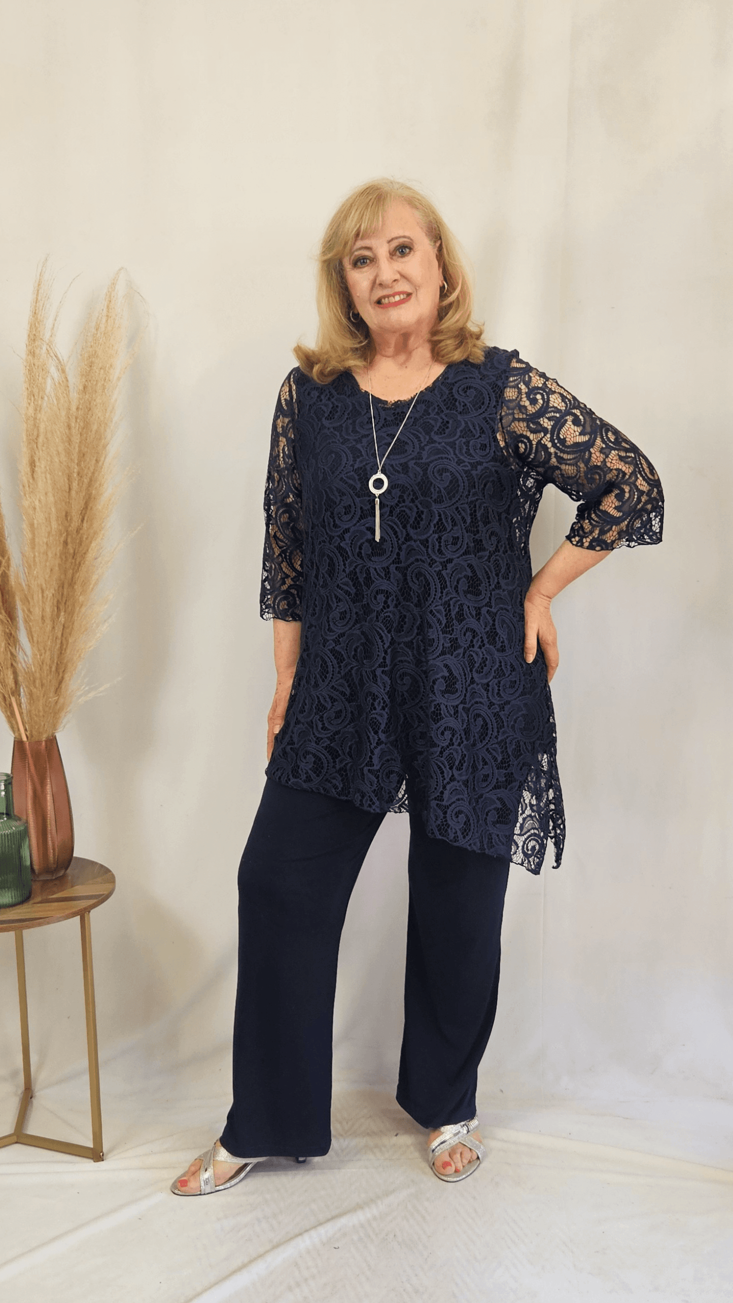 Navy Lace Pants Set SH0119