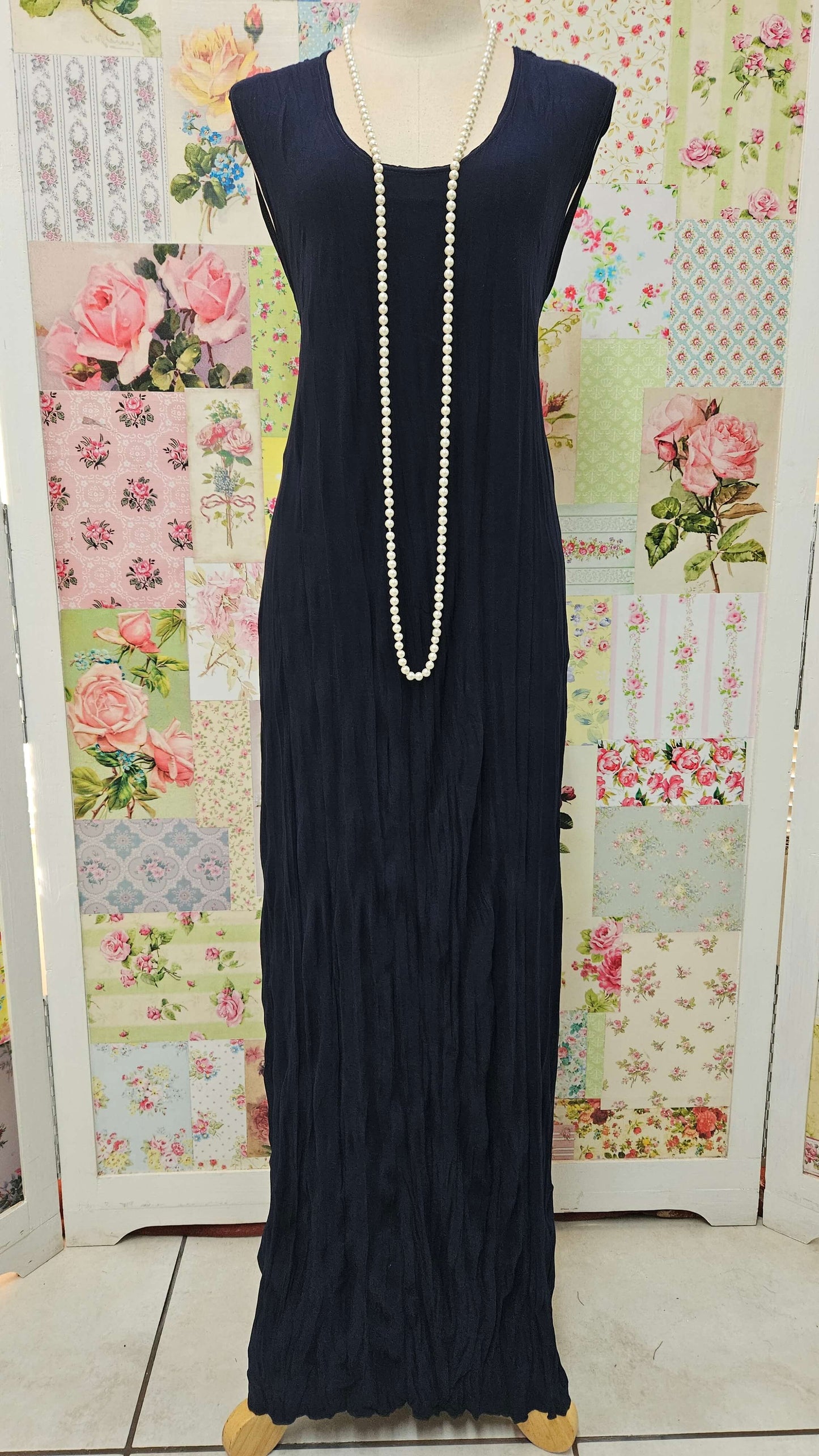 Navy Crushed Long Dress LR0145