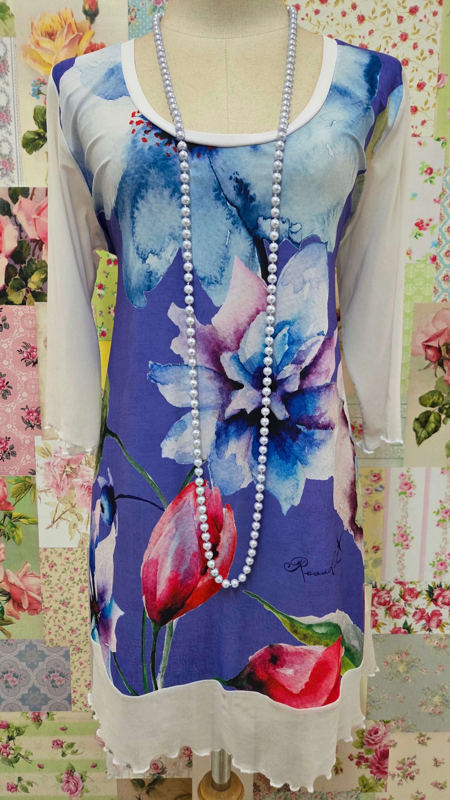 White & Lavender Printed Top RS029