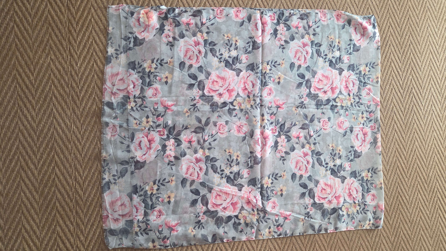 Green & Pink Flower Printed Scarf SE0296