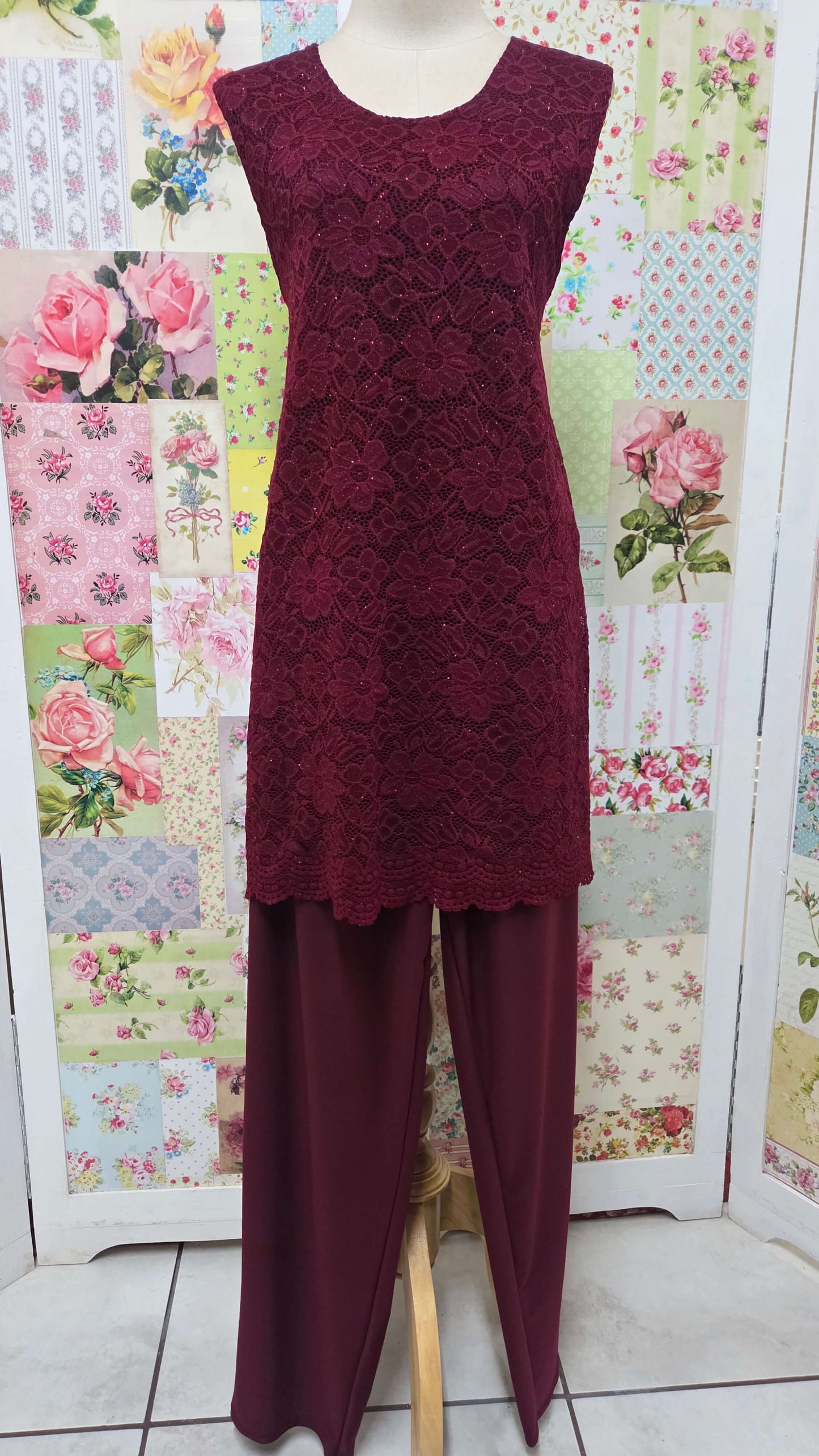 Burgundy 3-Piece Pants Set LR0397