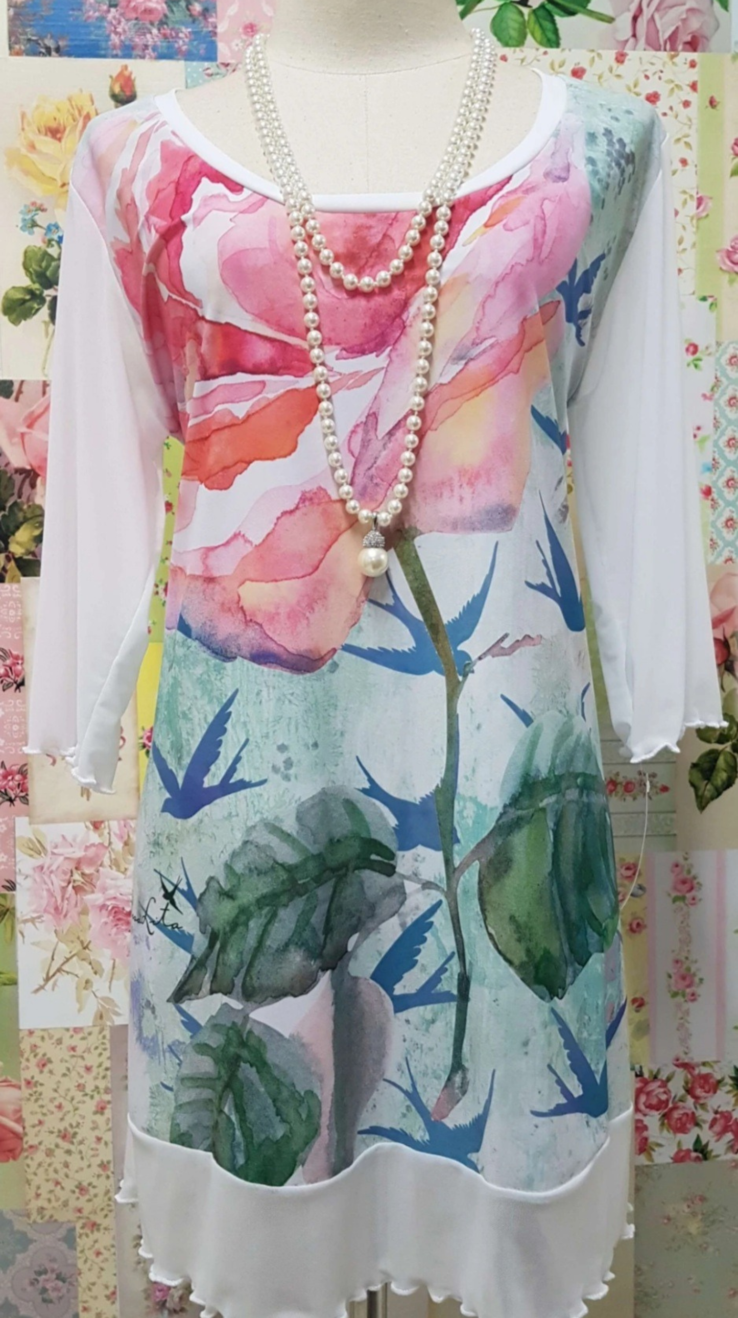 White Flower Printed Top RS028