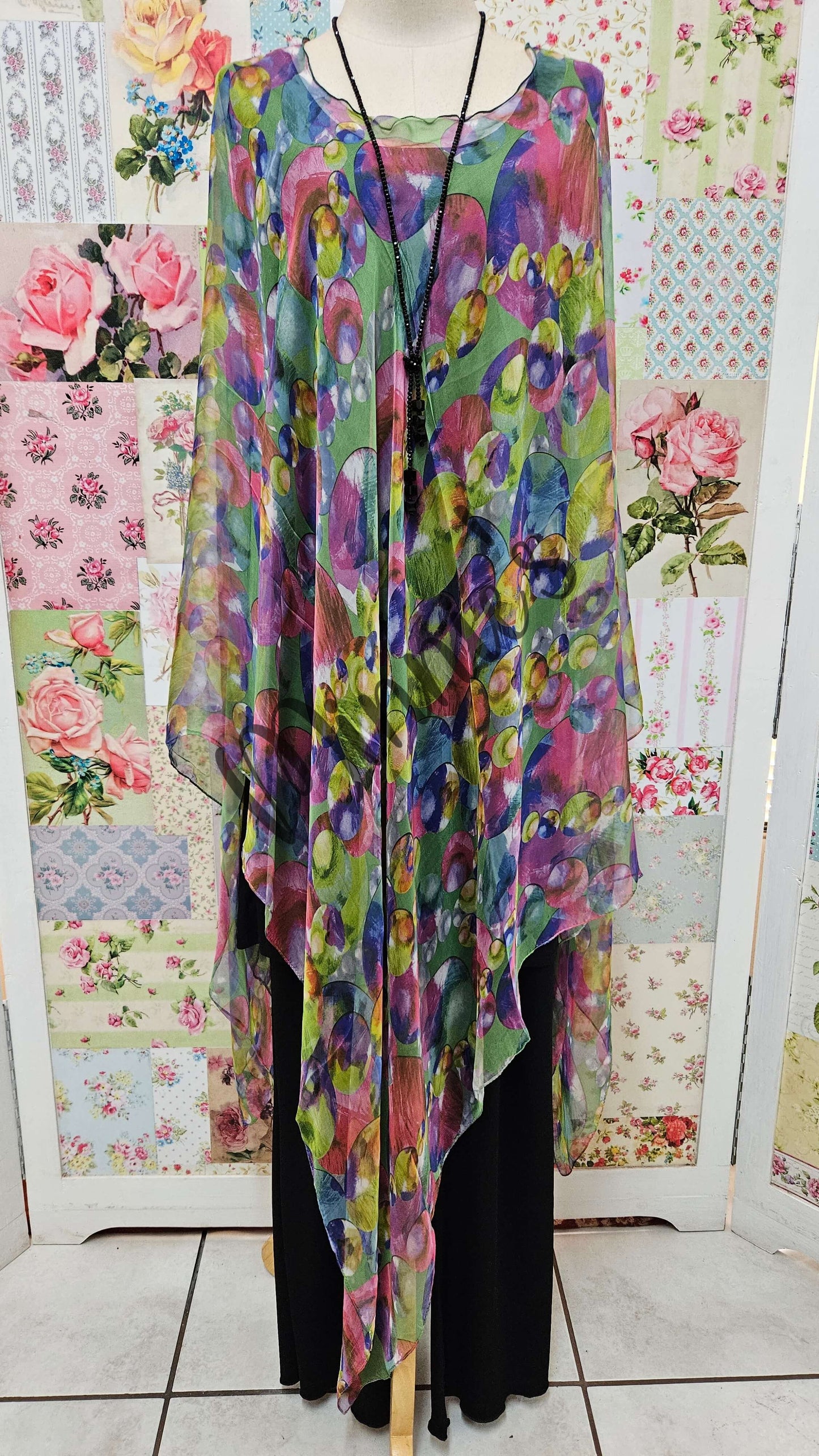 Green Printed Poncho SE0286