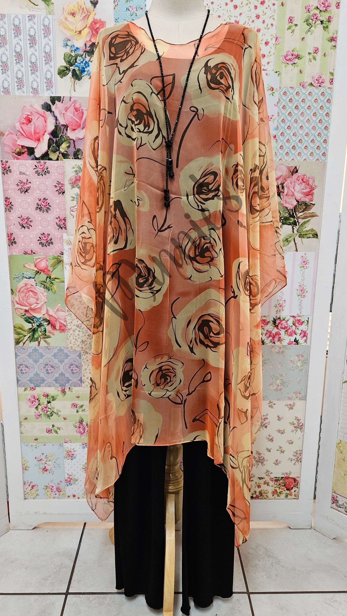 Orange Printed Poncho SE0290