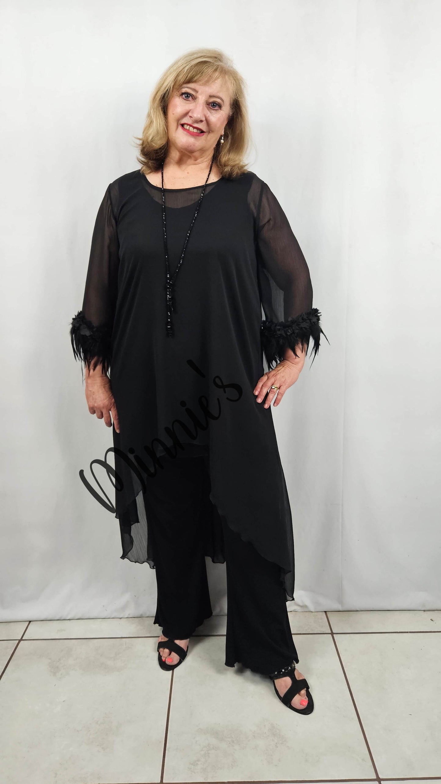 Black Chiffon 3-Piece Pants Set LR0610