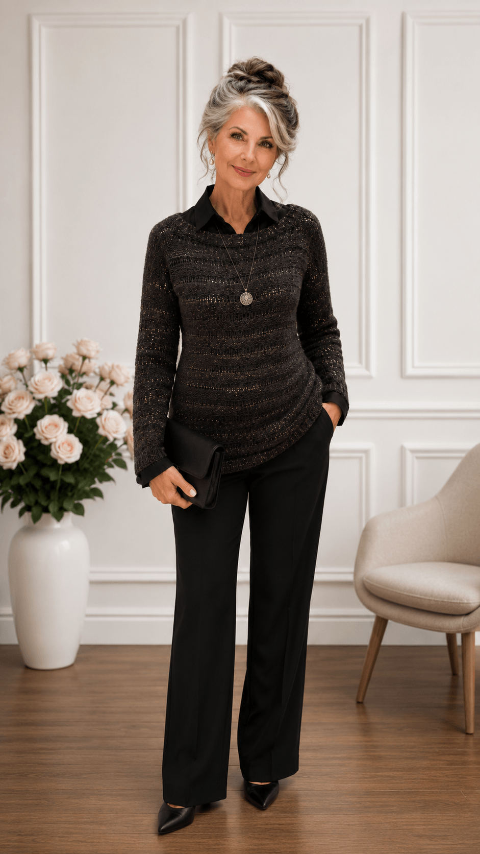 Black & Silver Knitted Top BK068