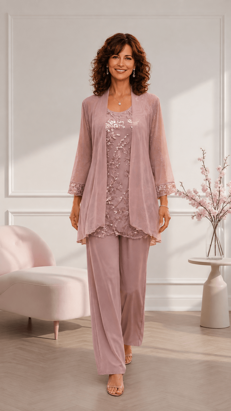 Dusty Pink 3-Piece Pants Set LR0550