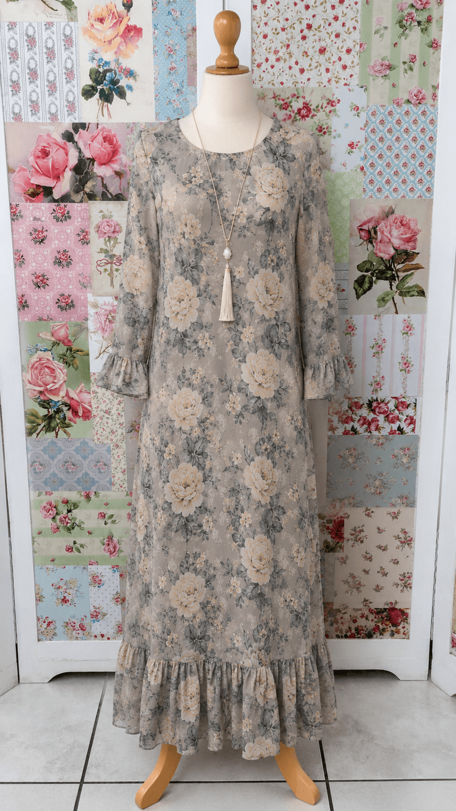 Grey Flower Printed Dress LR0639