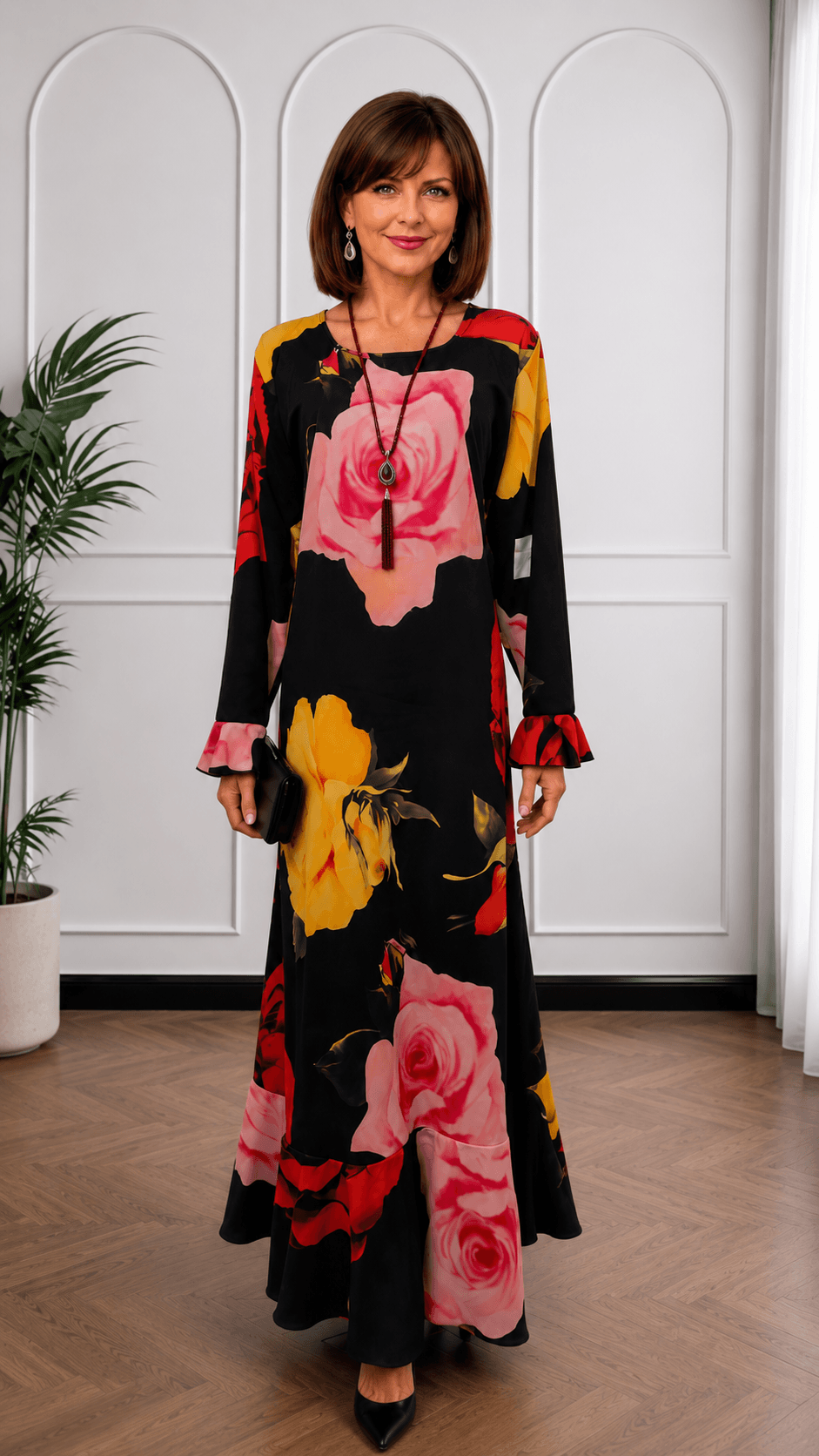 Black Floral Dress MD040