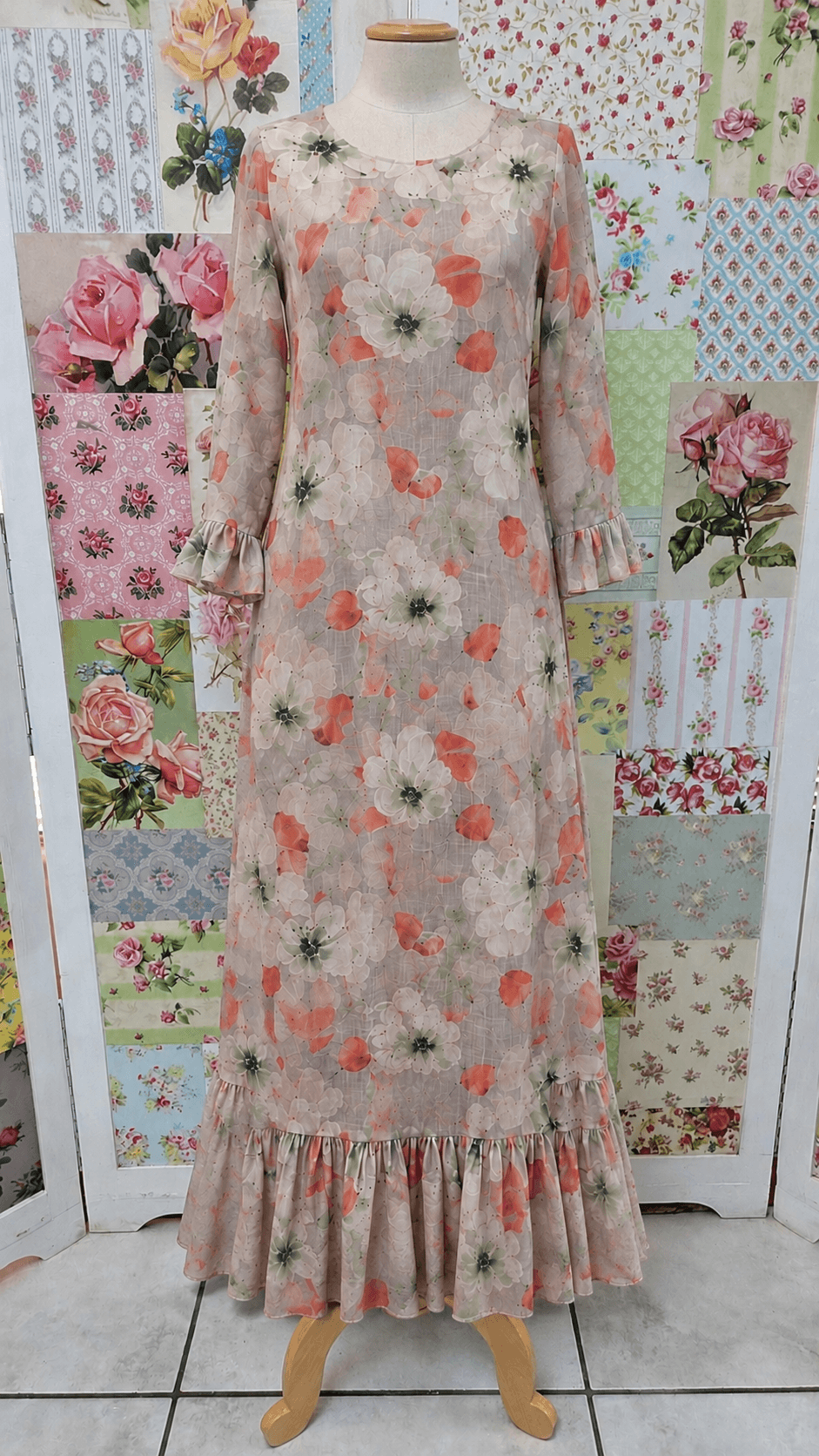 White & Orange Printed Dress SH0130