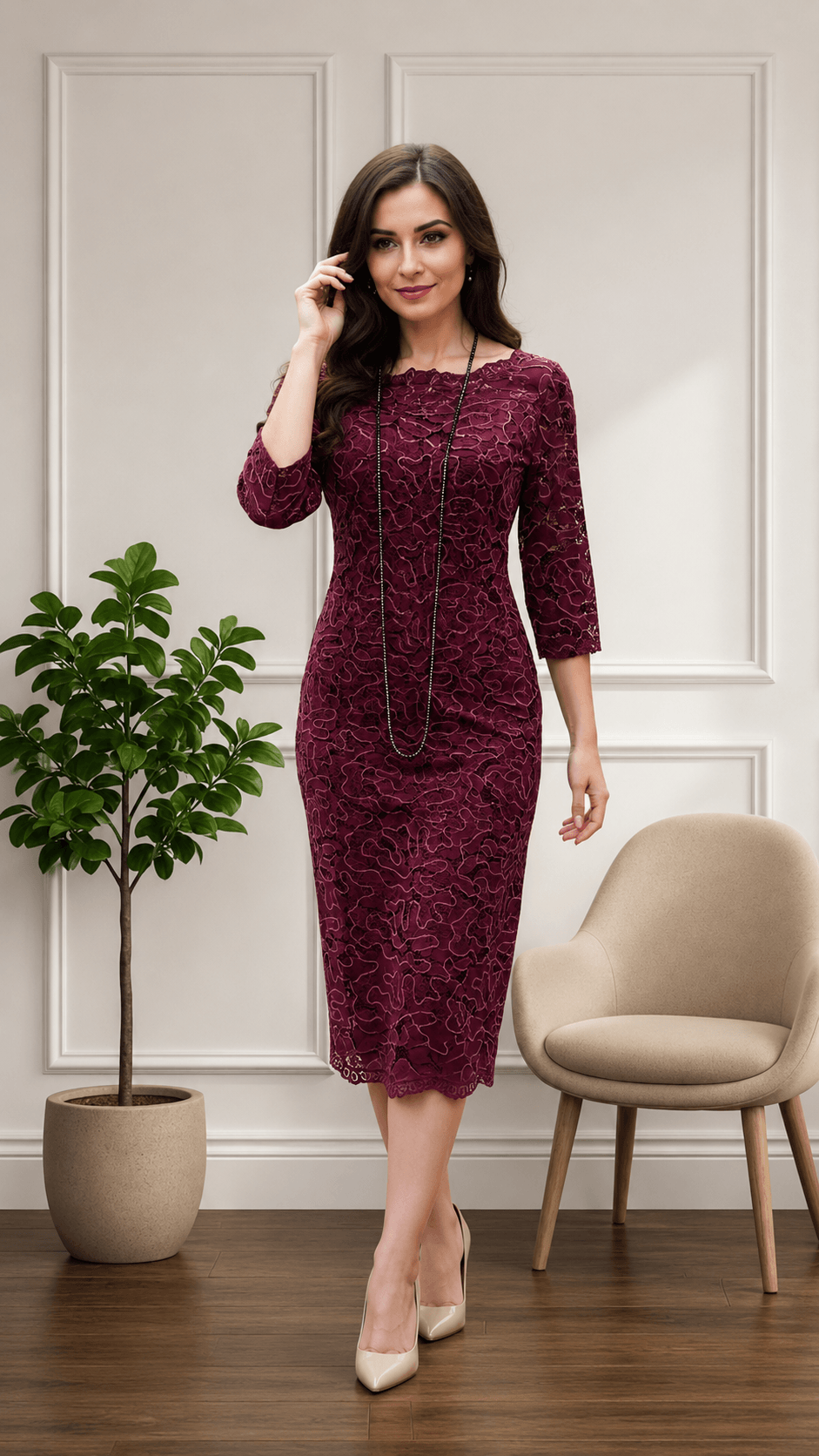 Maroon Lace Dress NA099