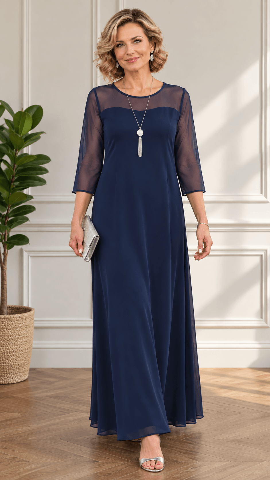 Navy Blue Long Dress CH0692