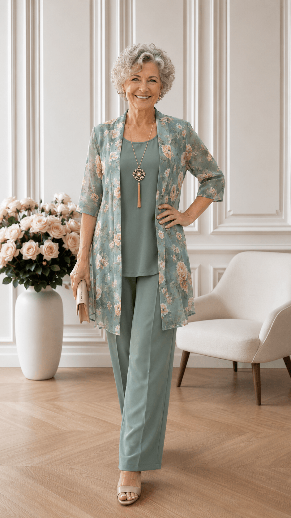 Green Printed 3-Piece Pants Set LR0326