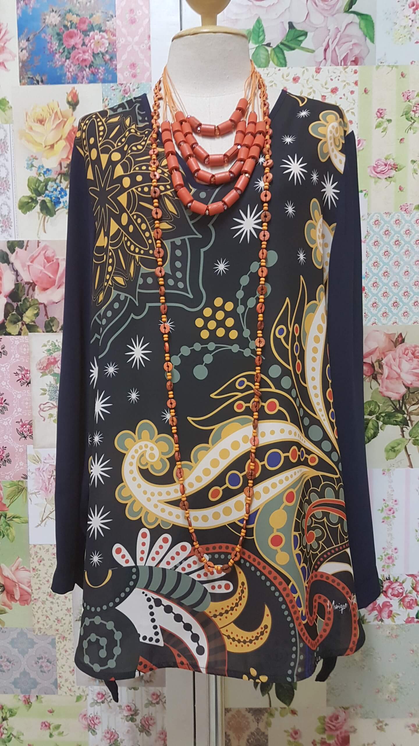 Navy Printed Top MY022