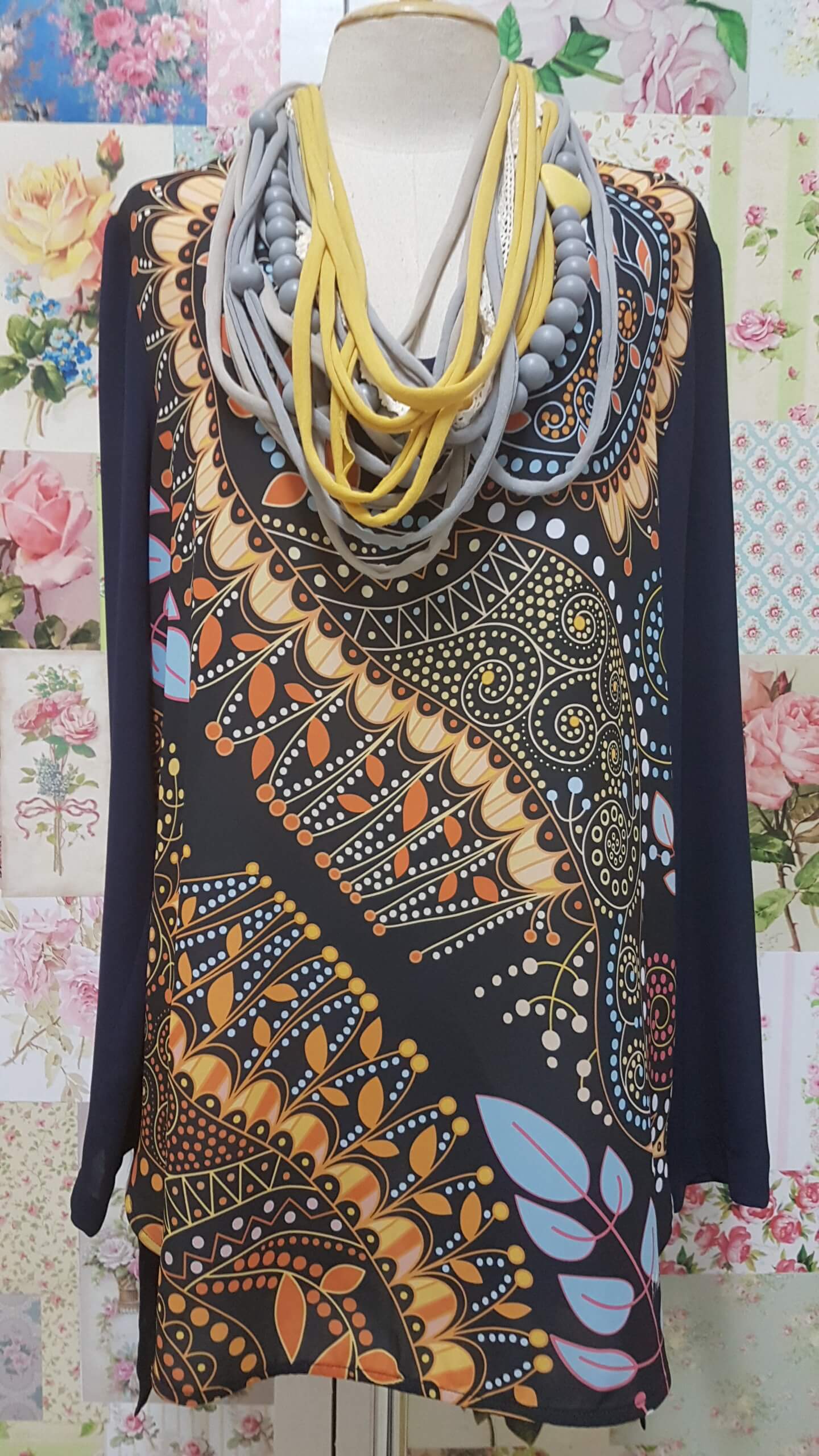 Navy Printed Top MY027