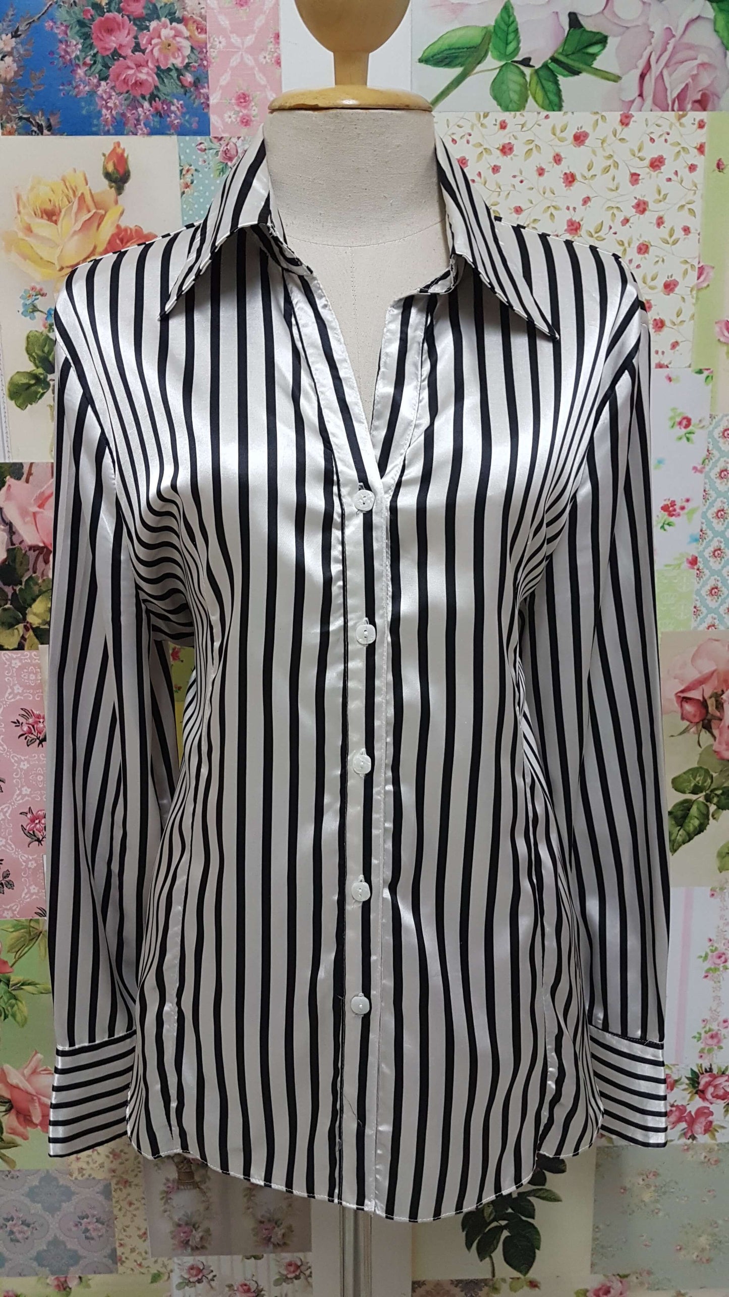 Black & White Striped Blouse BT095