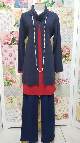Navy & Red 3-Piece Pants Set CH0277