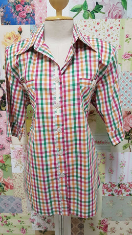 Green, Orange and Pink Check Blouse CE0130