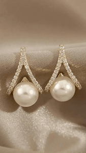 Pearl V-Rhinestone Earrings JU0259