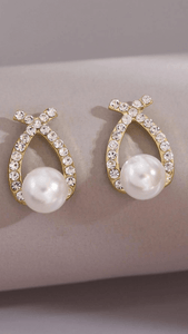 Gold Pearl Rhinestone Earrings JU0337