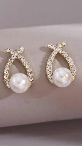 Gold Pearl Rhinestone Earrings JU0337