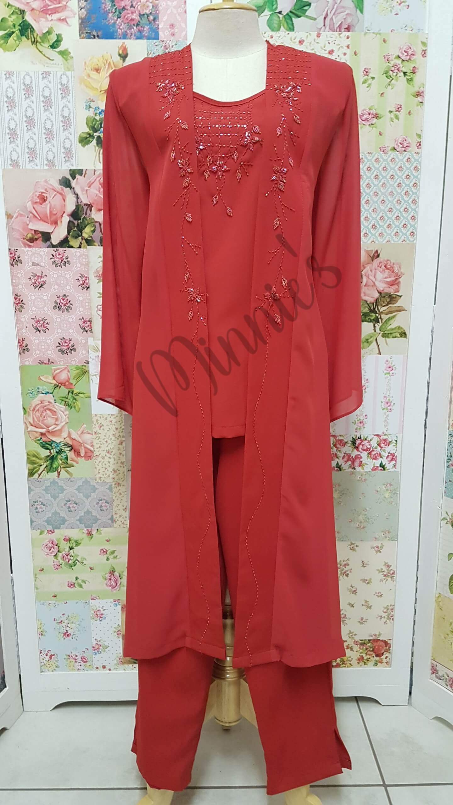 Red 3-Piece Pants Set HE08