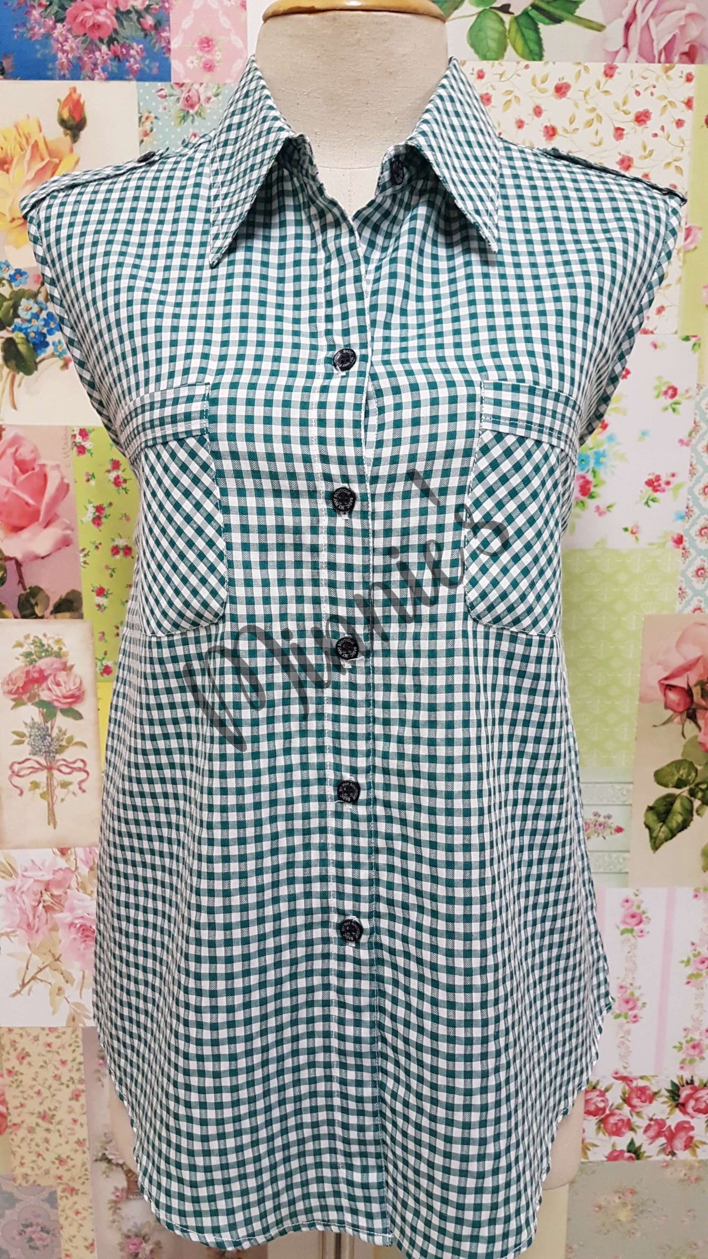 Green & White Check Blouse BK093