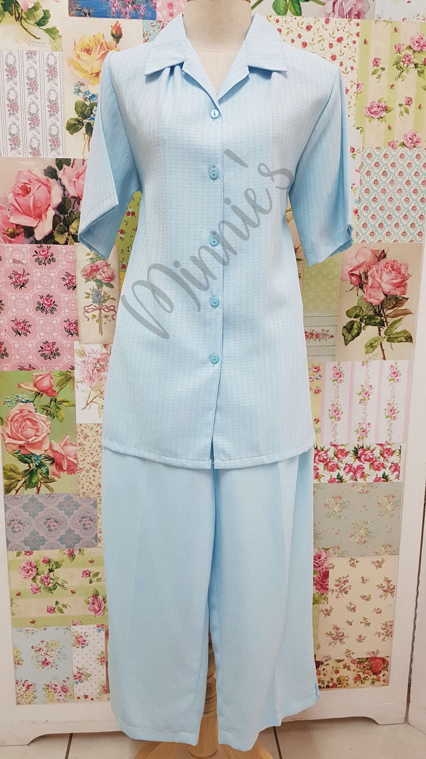 Soft Blue 2-Piece 3/4 Pants Set BK018