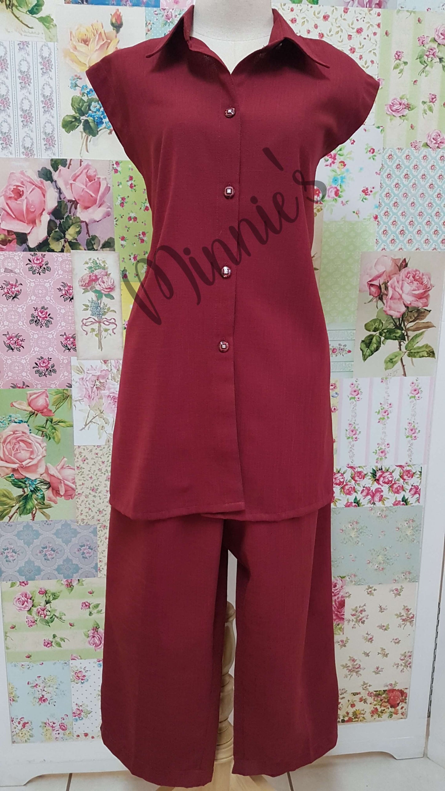 Maroon 2-Piece 3/4 Pants Set BK015