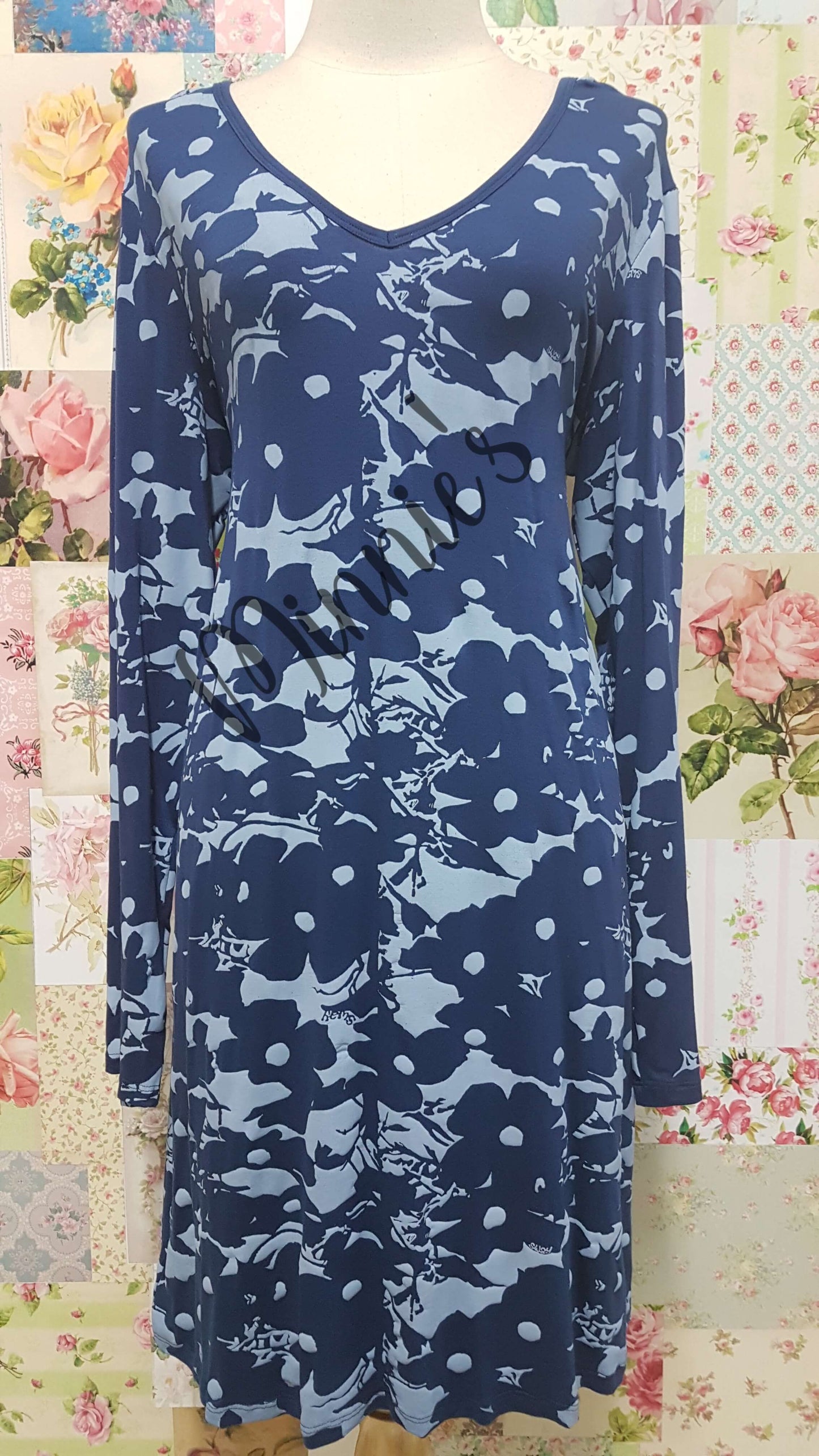 Denim Blue Printed Dress SW044