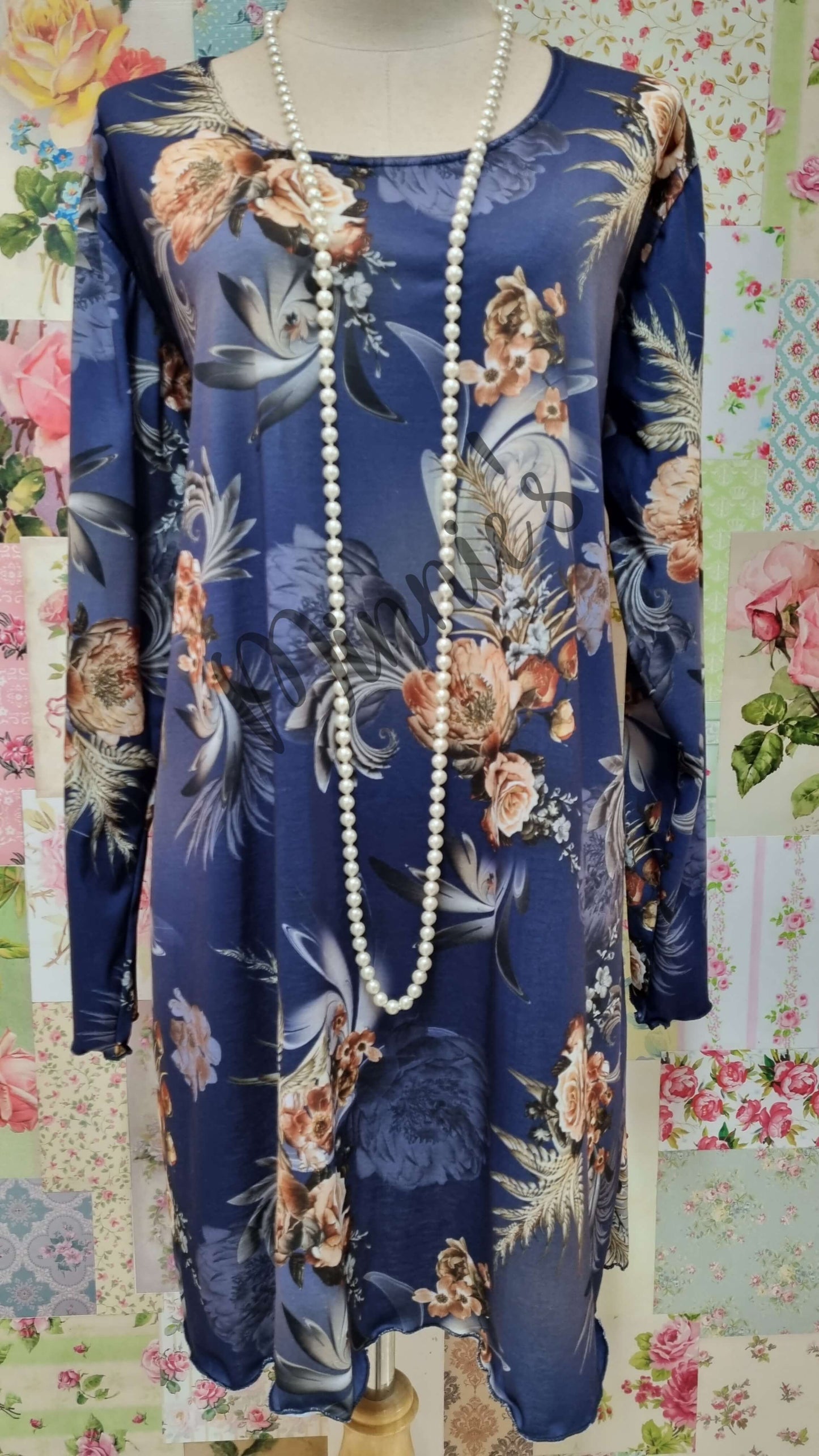 Navy Blue Floral Top LR0420