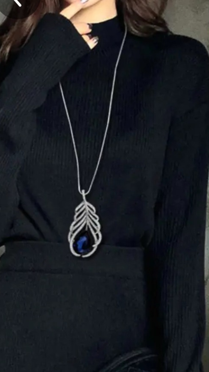 Silver & Blue Long Necklace JU0171