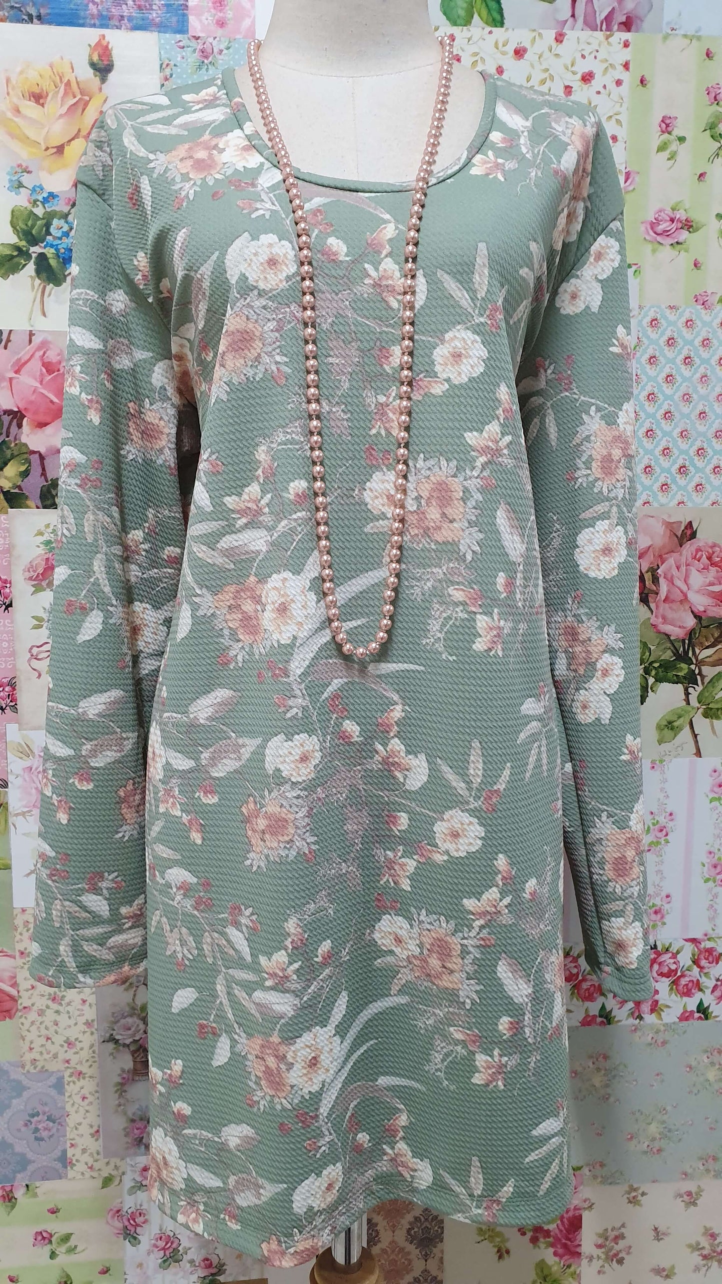 Green & Cream Printed Top GD0181