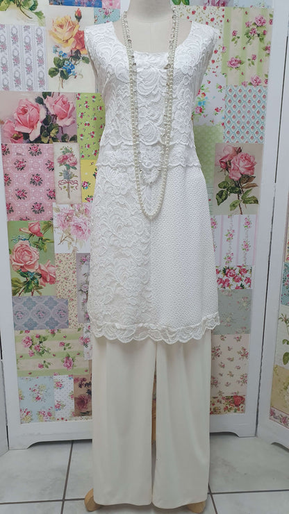 Cream Lace 2-Piece Pants Set AG025