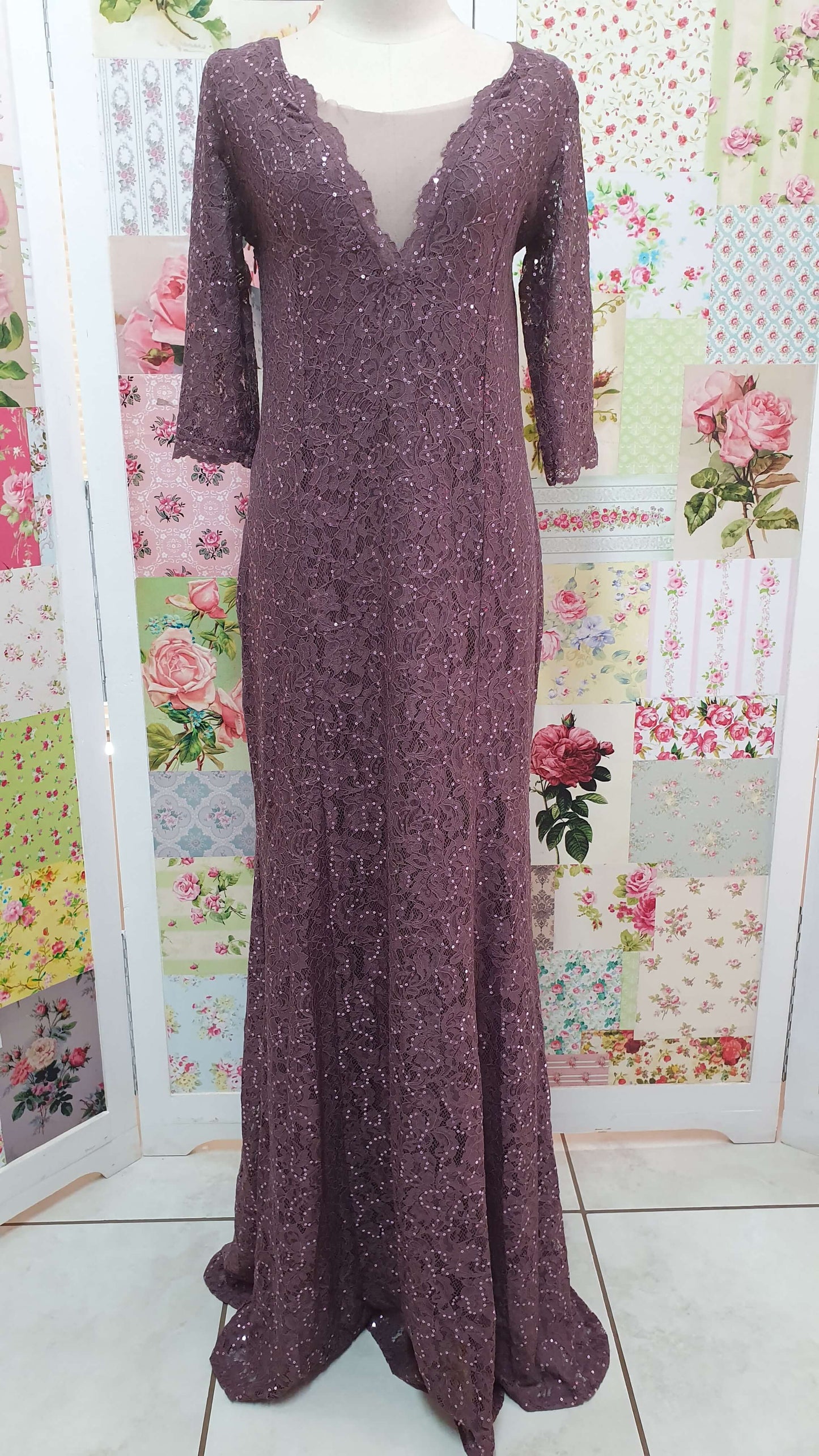 Mauve Sequin & Mesh Insert Dress NA028