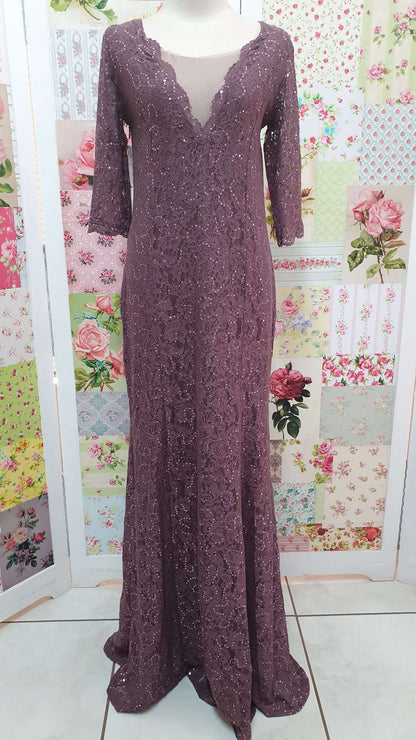 Mauve Sequin & Mesh Insert Dress NA028