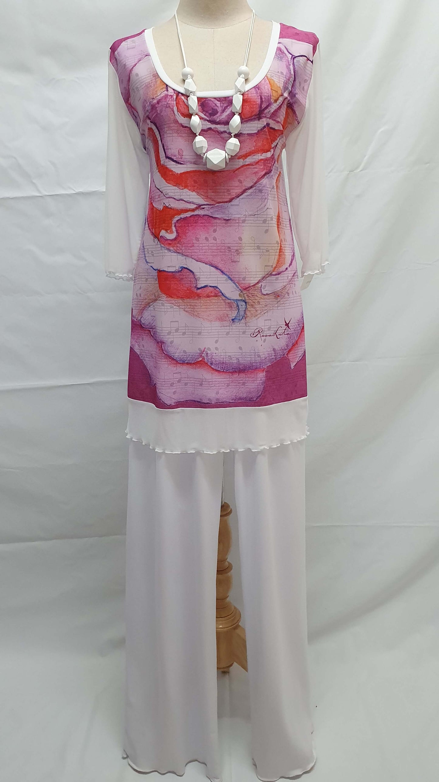 White & Pink Printed Top RS013