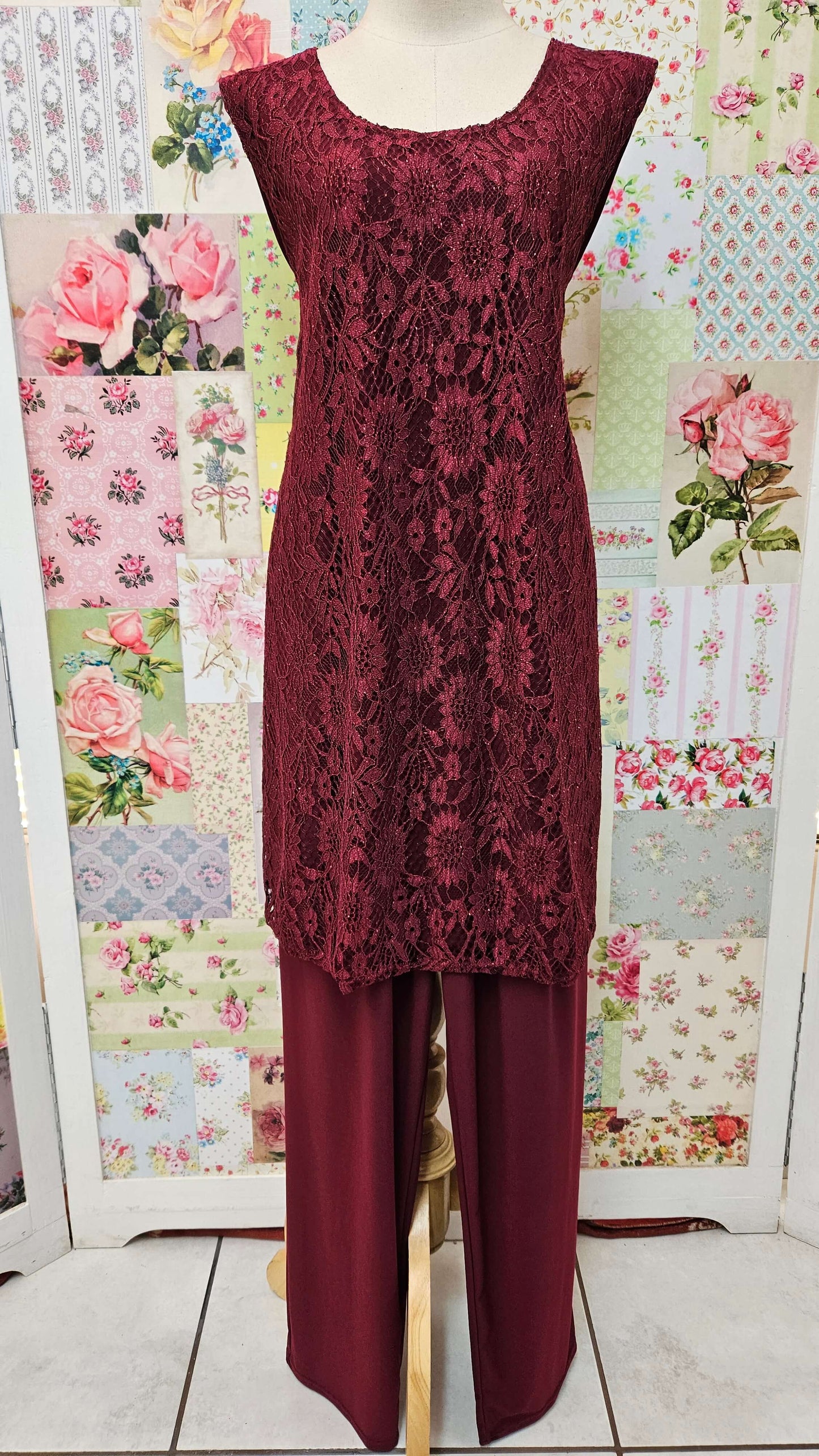 Burgundy 3-Piece Pants Set LR0561
