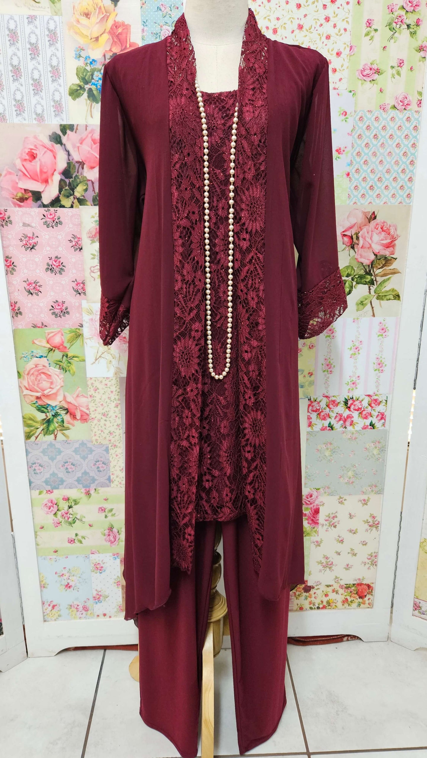 Burgundy 3-Piece Pants Set LR0561