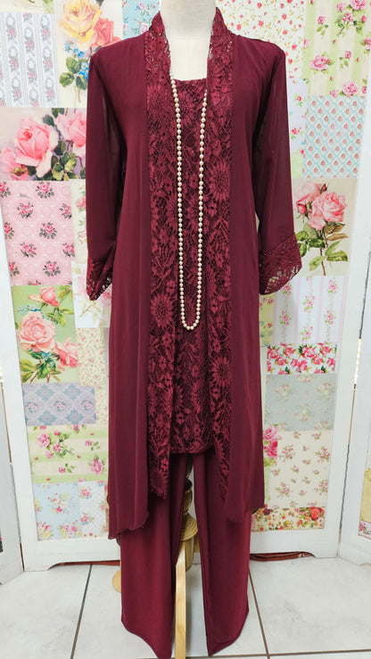 Burgundy 3-Piece Pants Set LR0561