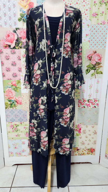 Navy Printed 3-Piece Pants Set LR0654