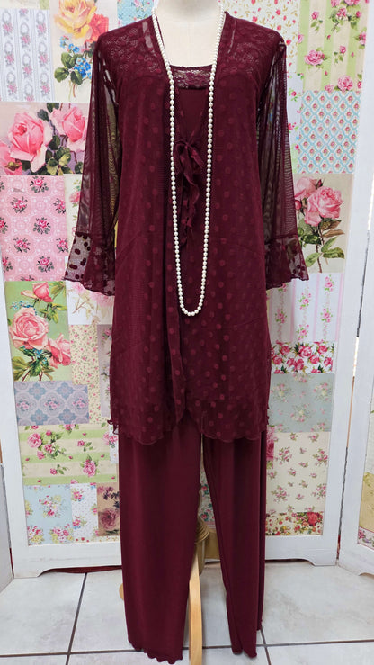 Burgundy 3-Piece Pants Set LR0478