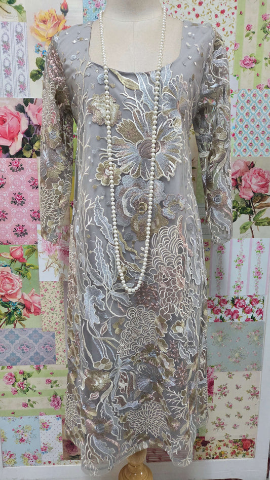 Silver & Gold Embroidered 2-Piece Dress Set NA069