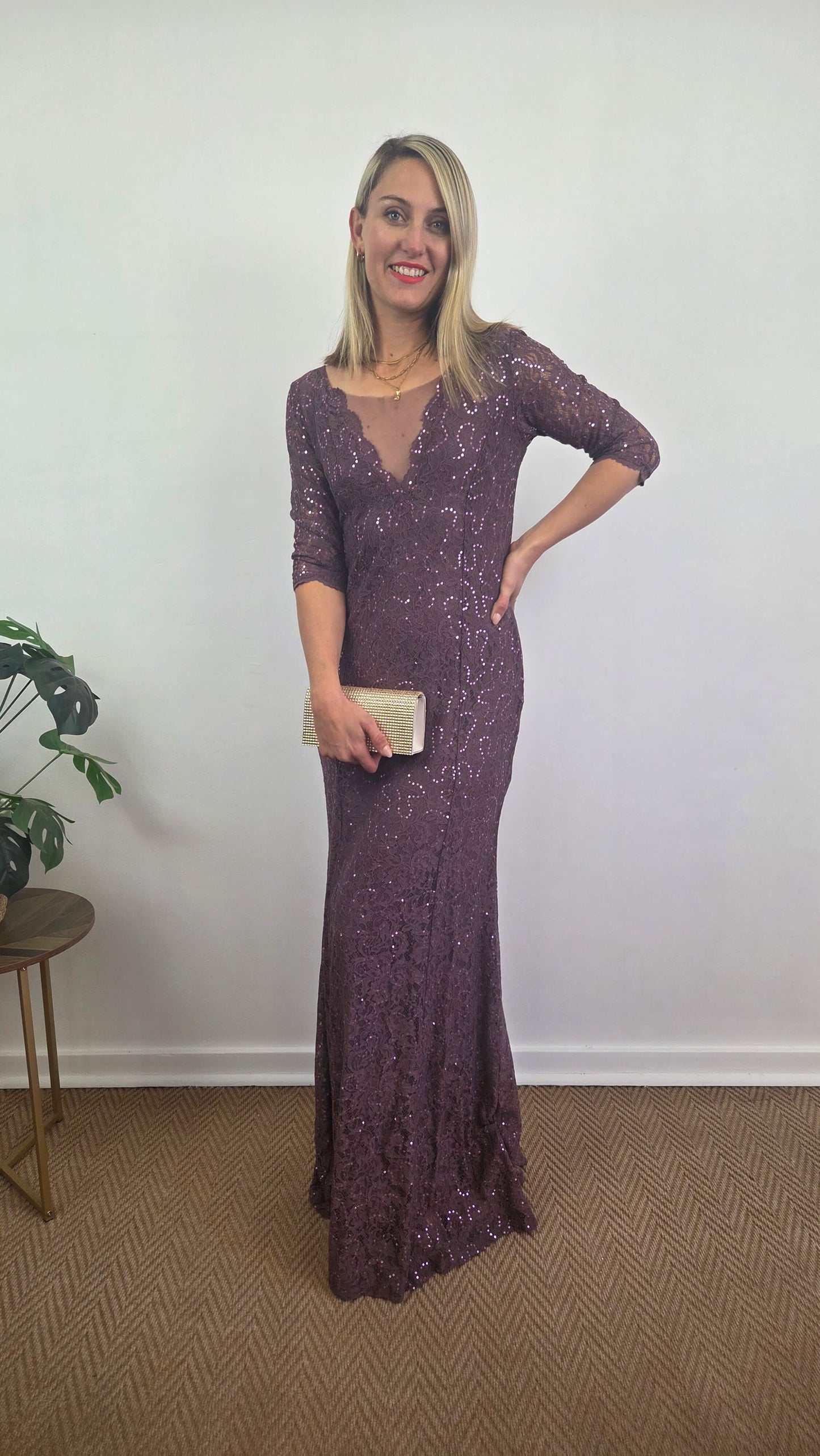 Mauve Sequin & Mesh Insert Dress NA028