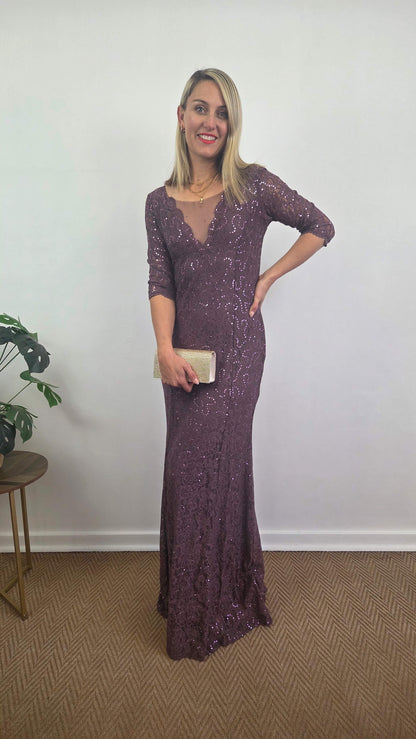 Mauve Sequin & Mesh Insert Dress NA028
