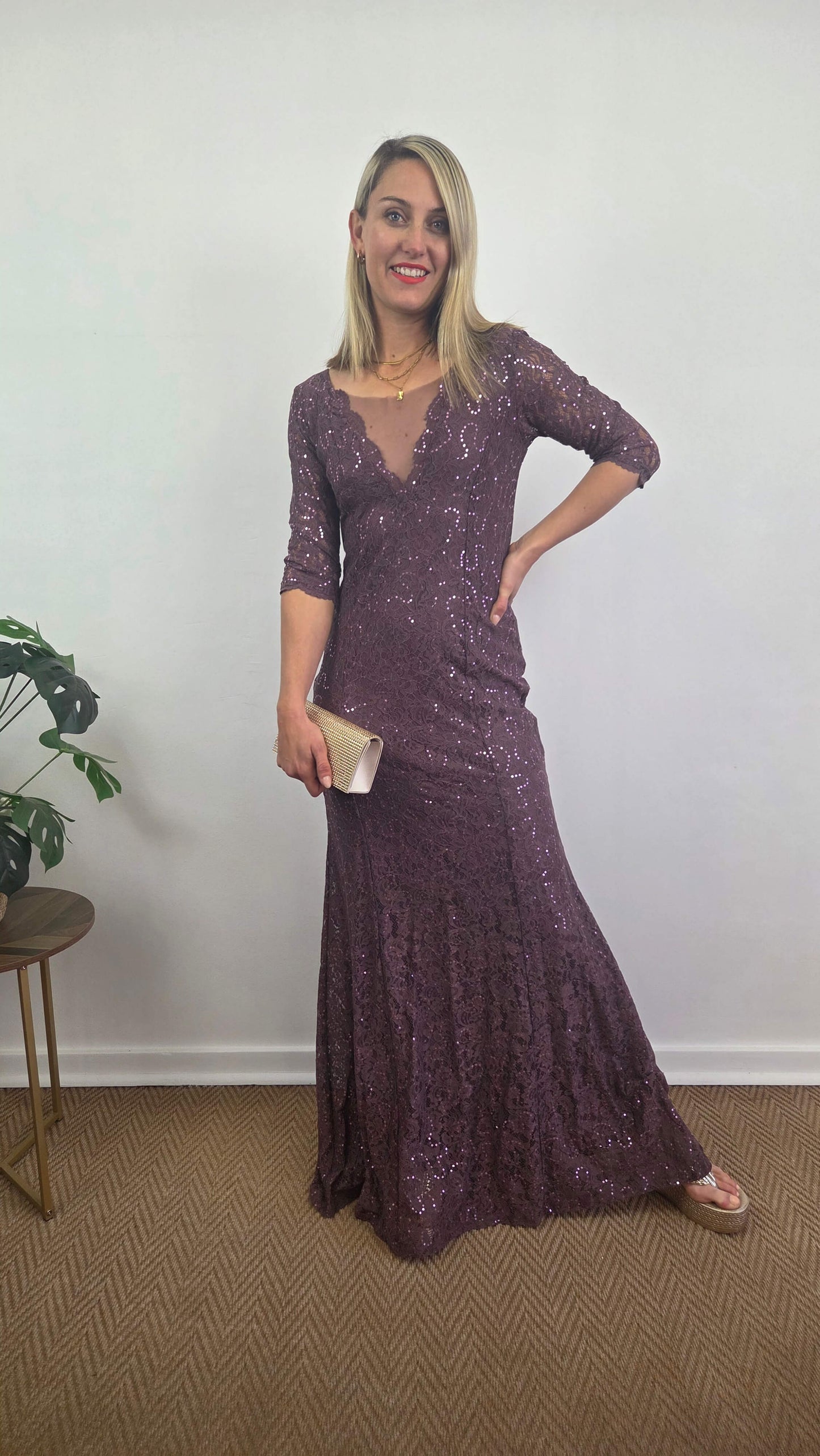 Mauve Sequin & Mesh Insert Dress NA028