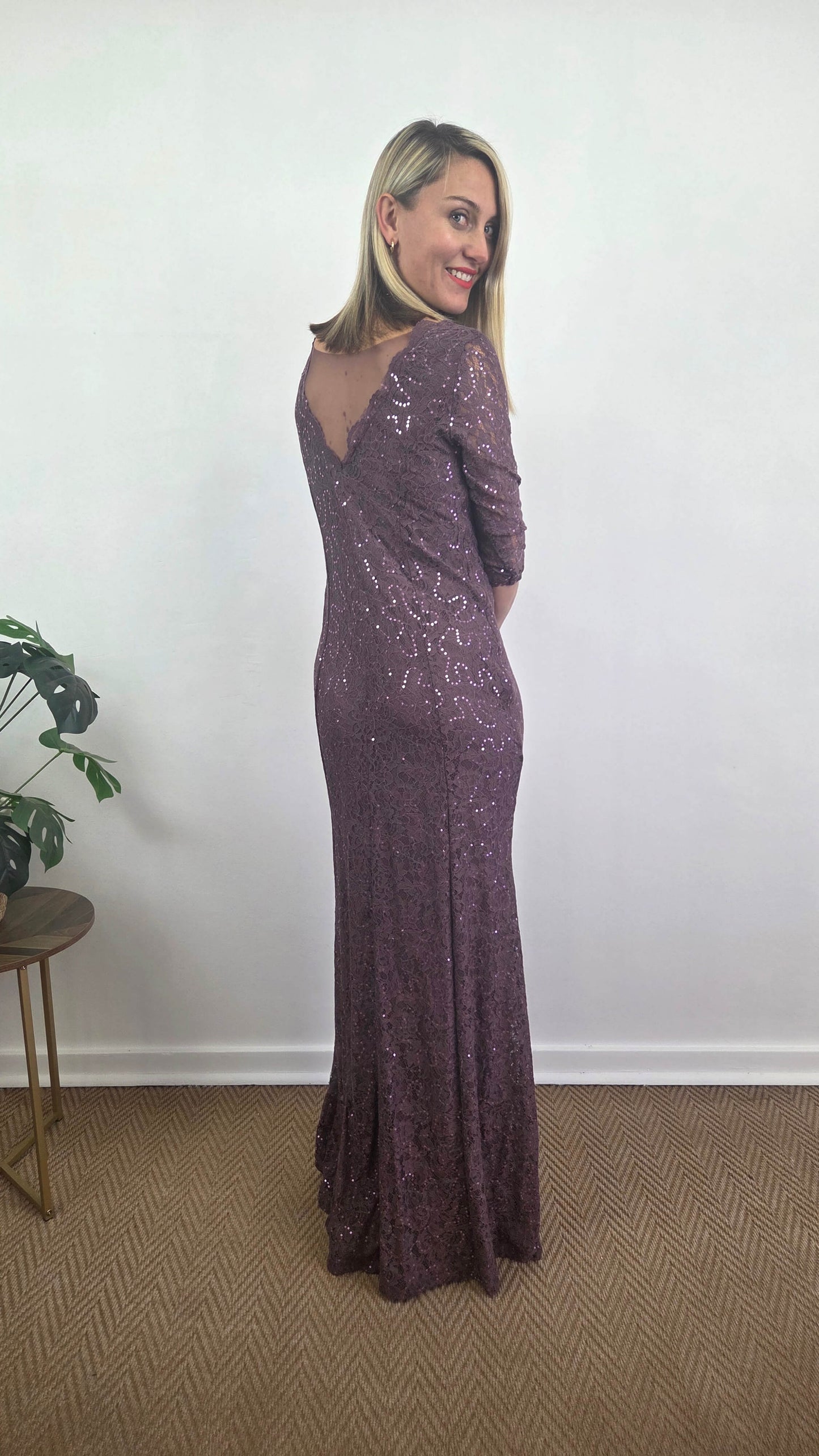 Mauve Sequin & Mesh Insert Dress NA028