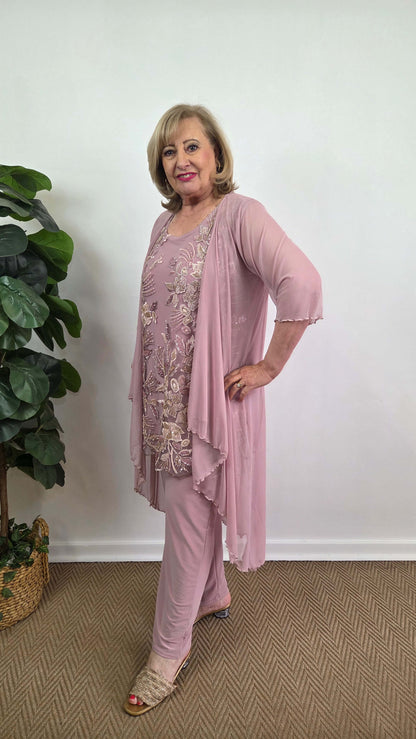 Dusty Pink 3-Piece Pants Set LR0580