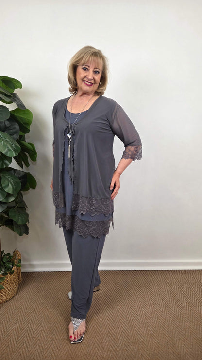 Charcoal Grey 3-Piece Pants Set LR0128