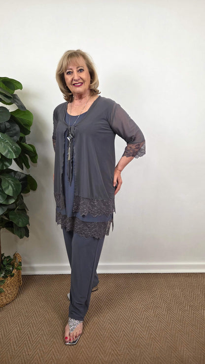 Charcoal Grey 3-Piece Pants Set LR0128